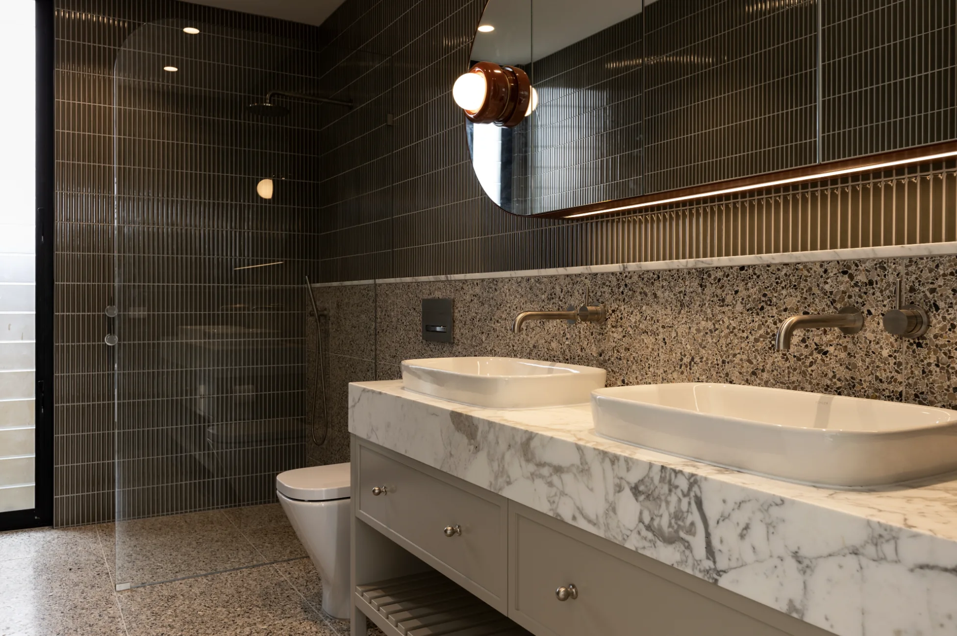 Bathroom renovation with terrazzo and marble